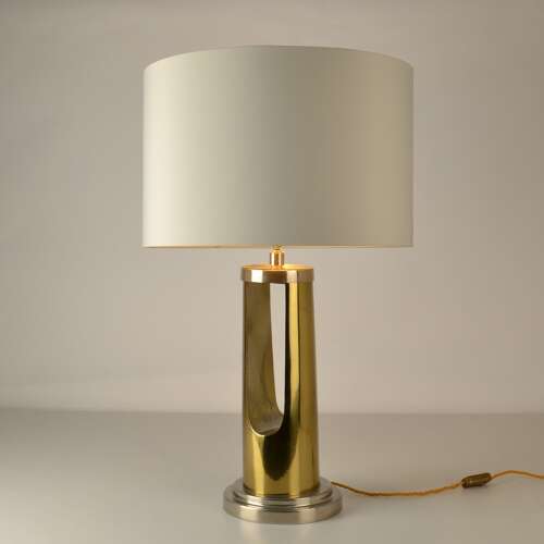 Pair of Table Lamps Cylinder base in Brass and Nickel 1970's