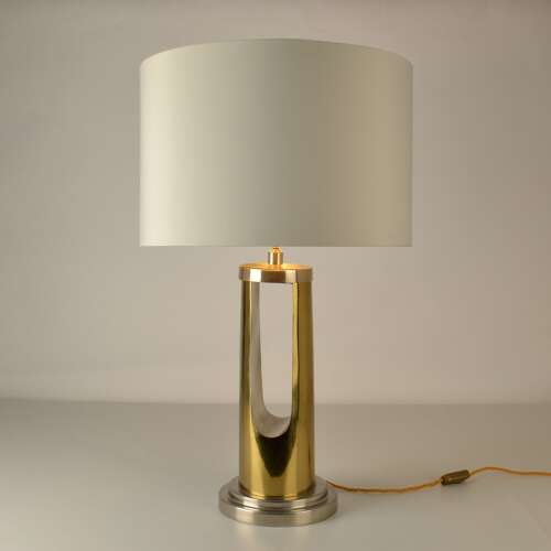 Pair of Table Lamps Cylinder base in Brass and Nickel 1970's
