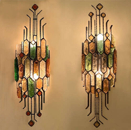 Pair of Poliarte Wall Lights by Albano Poli Murano in Multi Colour