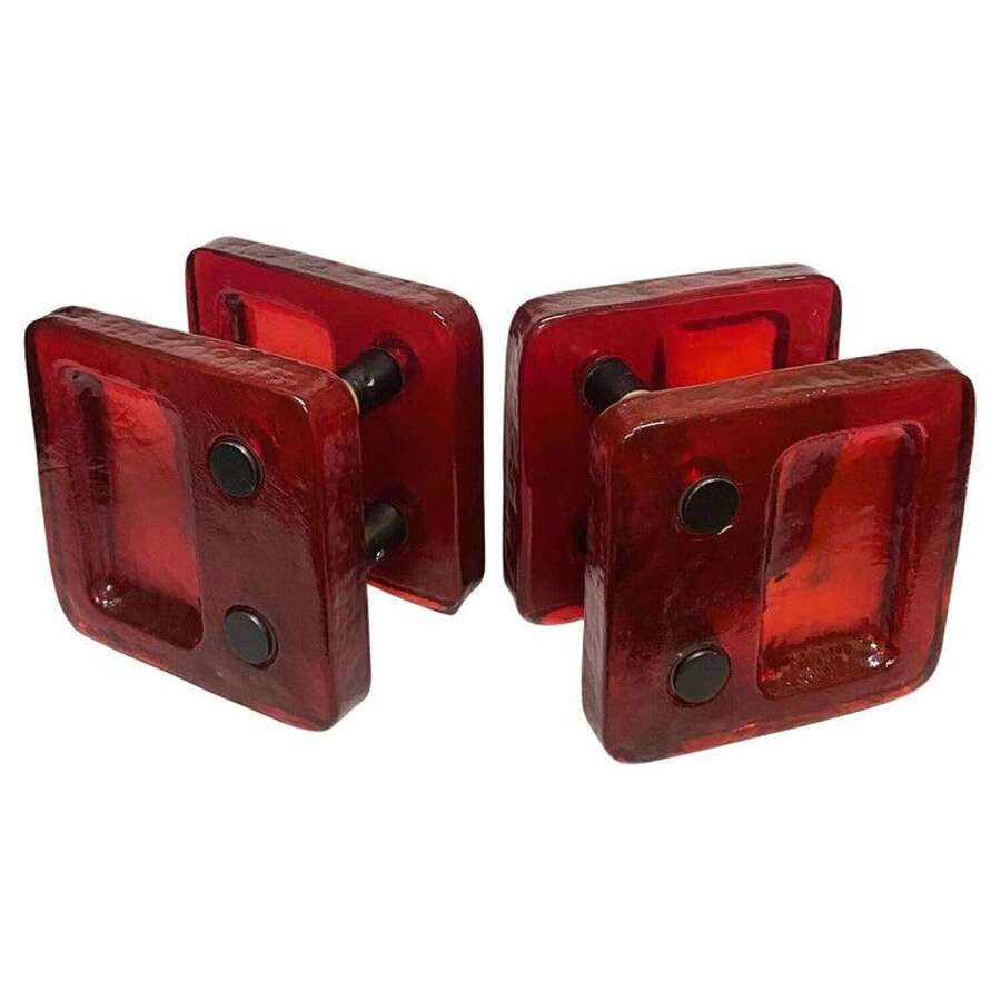 Red Glass Door Handle Pair for Push & Pull Double