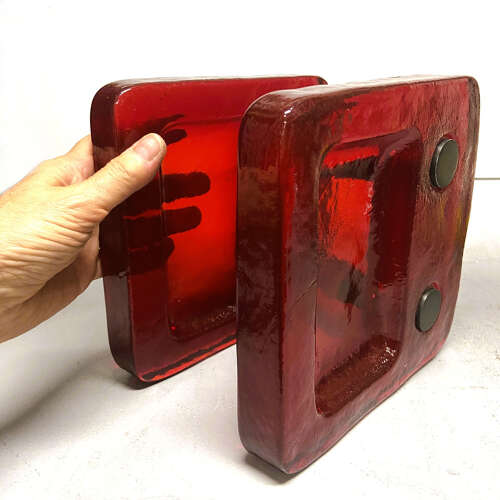Red Glass Door Handle Pair for Push & Pull Double