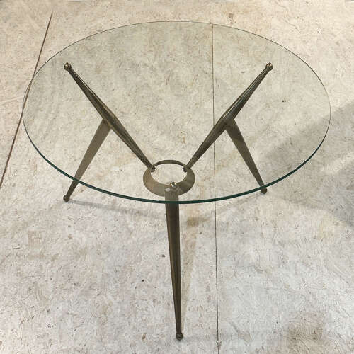Tripod Round Italian Brass and Glass 1950s Coffee Table