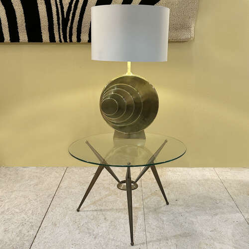 Tripod Round Italian Brass and Glass 1950s Coffee Table