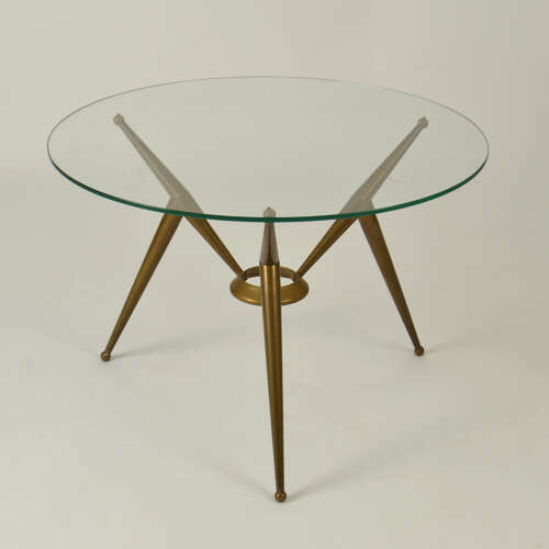 Tripod Round Italian Brass and Glass 1950s Coffee Table