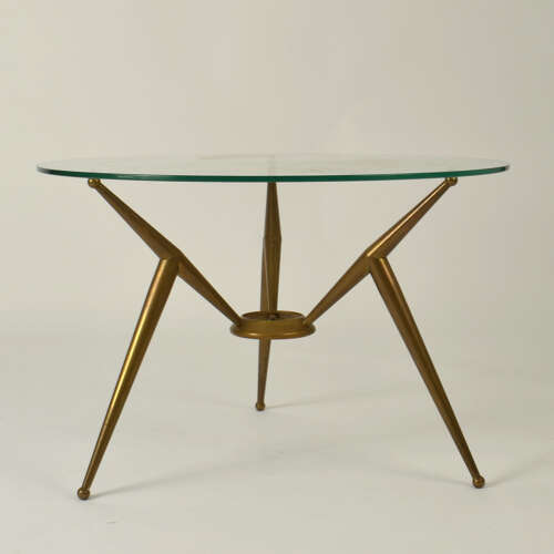 Tripod Round Italian Brass and Glass 1950s Coffee Table