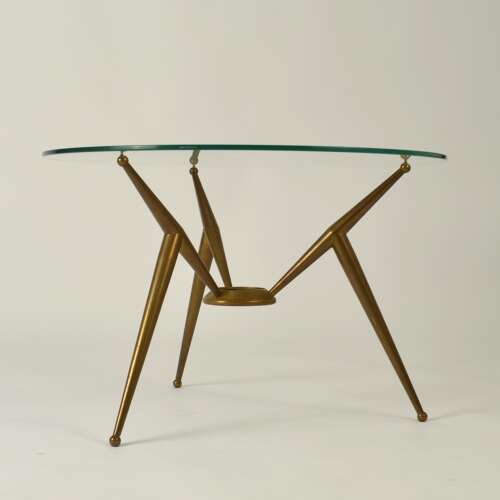 Tripod Round Italian Brass and Glass 1950s Coffee Table