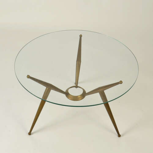 Tripod Round Italian Brass and Glass 1950s Coffee Table