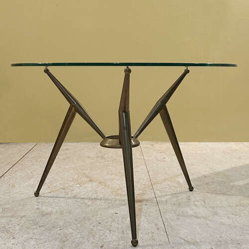 Tripod Round Italian Brass and Glass 1950s Coffee Table