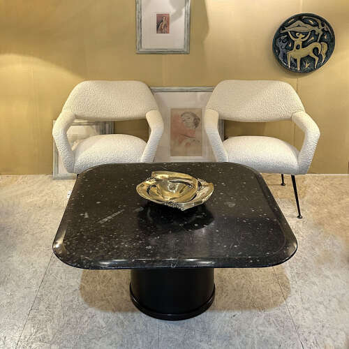Fossilized Stone Coffee by Table Heinz Lilienthal with Round Wooden Base