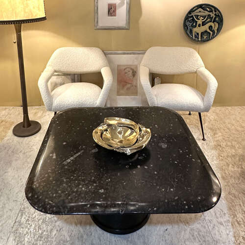 Fossilized Stone Coffee by Table Heinz Lilienthal with Round Wooden Base
