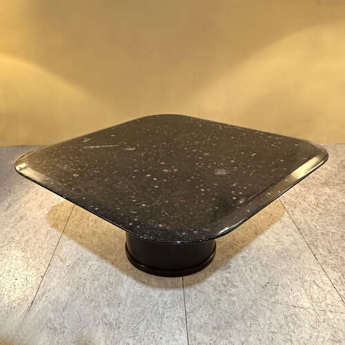 Fossilized Stone Coffee by Table Heinz Lilienthal with Round Wooden Base