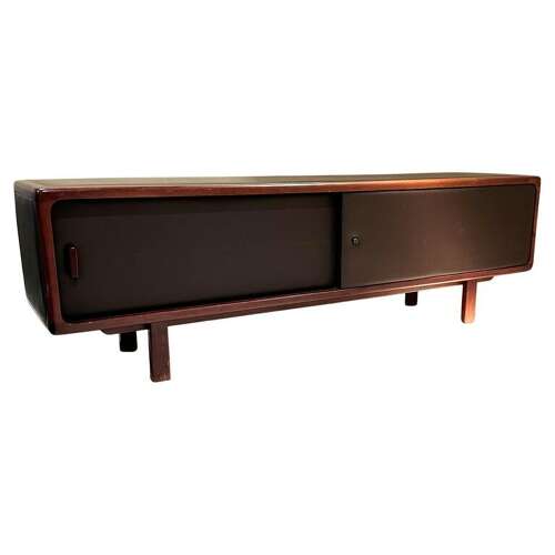 1970s Sideboard in Chocolate Brown Leather and Wood