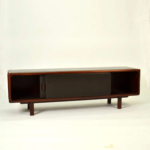 1970s Sideboard in Chocolate Brown Leather and Wood