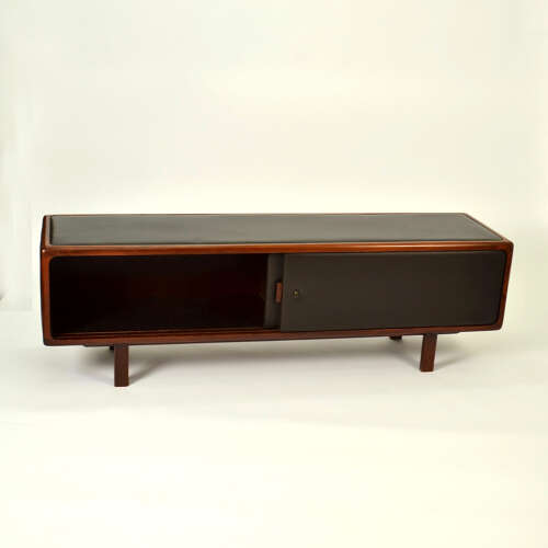 1970s Sideboard in Chocolate Brown Leather and Wood