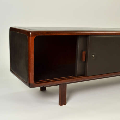 1970s Sideboard in Chocolate Brown Leather and Wood