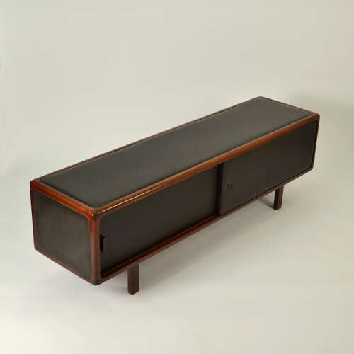 1970s Sideboard in Chocolate Brown Leather and Wood