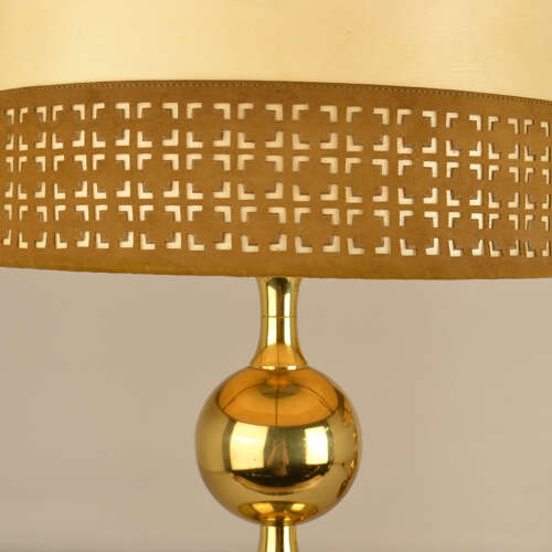 Pair of Parchment Leather Shades Table Lamps on Brass Bases 1970's