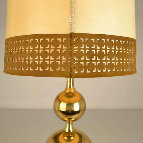 Pair of Parchment Leather Shades Table Lamps on Brass Bases 1970's
