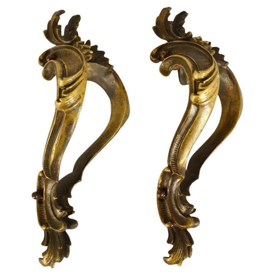 Double Pair of Italian Baroque Push Pull Bronze Door Handles