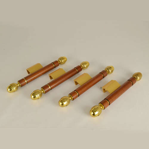 Pair of Classical Push Pull Door Handles in Bronze and Wood