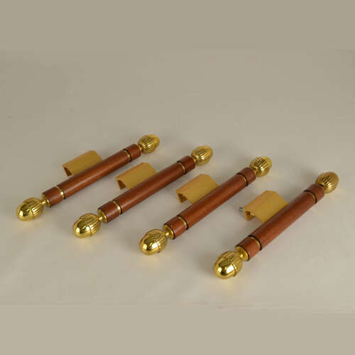 Pair of Classical Push Pull Door Handles in Bronze and Wood
