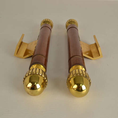Pair of Classical Push Pull Door Handles in Bronze and Wood