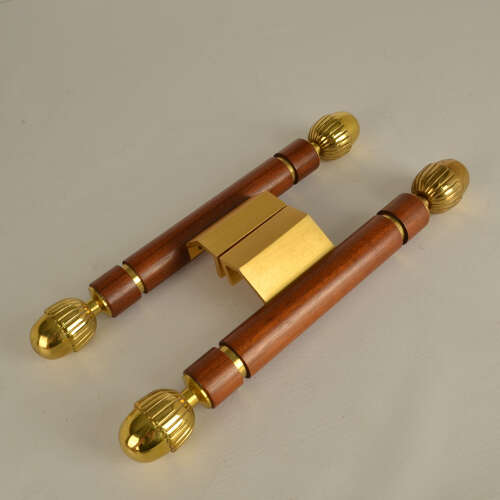 Pair of Classical Push Pull Door Handles in Bronze and Wood