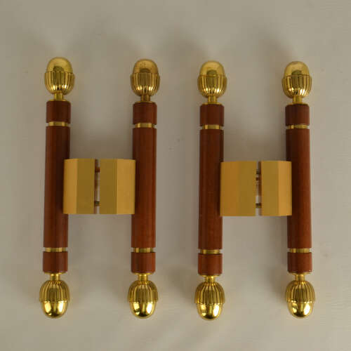 Pair of Classical Push Pull Door Handles in Bronze and Wood