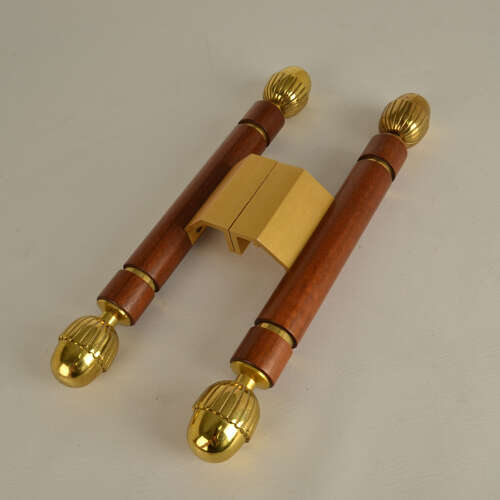 Pair of Classical Push Pull Door Handles in Bronze and Wood