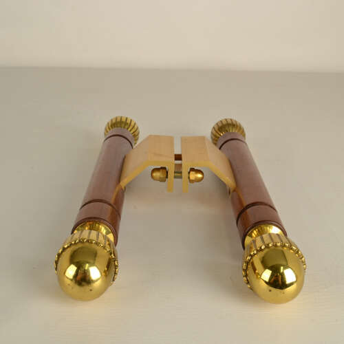 Pair of Classical Push Pull Door Handles in Bronze and Wood