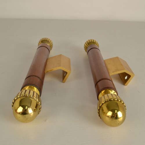 Pair of Classical Push Pull Door Handles in Bronze and Wood