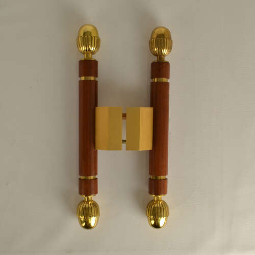 Pair of Classical Push Pull Door Handles in Bronze and Wood