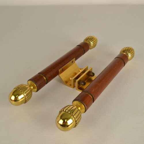 Pair of Classical Push Pull Door Handles in Bronze and Wood