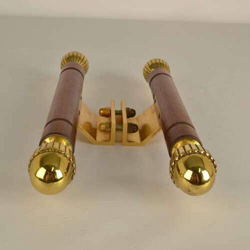 Pair of Classical Push Pull Door Handles in Bronze and Wood
