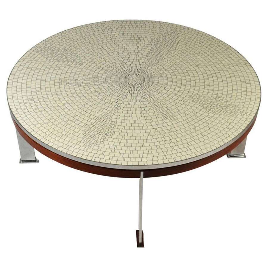 Berthold Muller Mosaic Round White Coffee Table on Chrome Legs