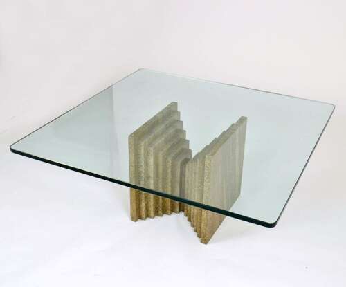 Square Marble Base Coffee Table with Glass Top attributed to Carlo Scarpa