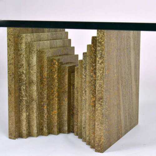 Square Marble Base Coffee Table with Glass Top attributed to Carlo Scarpa