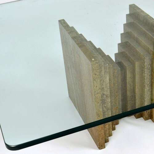 Square Marble Base Coffee Table with Glass Top attributed to Carlo Scarpa