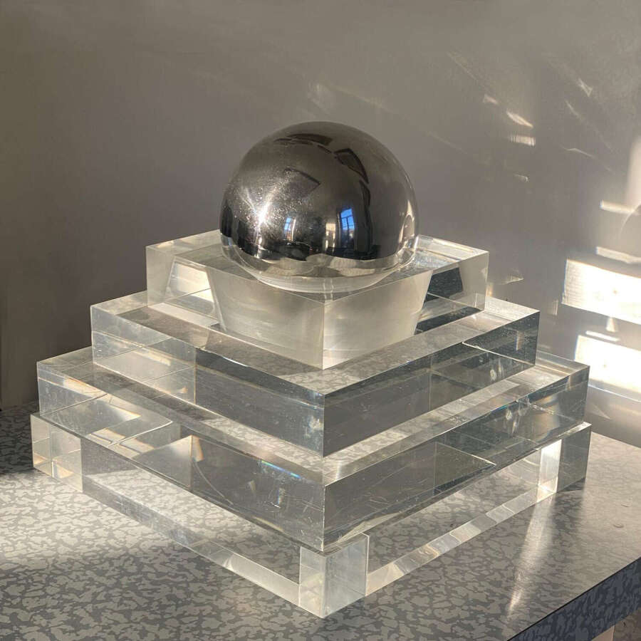 Futuristic Abstract Sculpture in Acrylic & Chrome Globe Italy 1960s