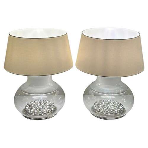 Pair of Large Selenova Murano Table Lamps Italy 1970s