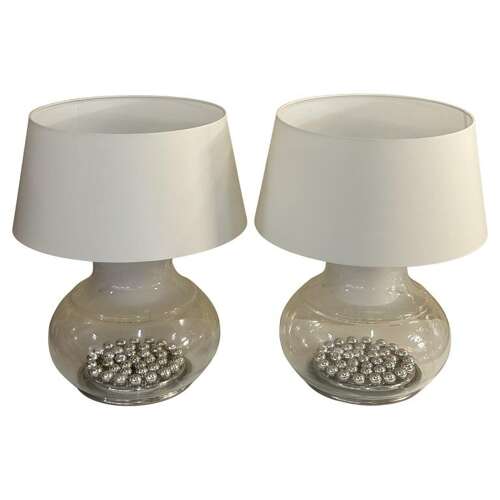 Pair of Large Selenova Murano Table Lamps Italy 1970s