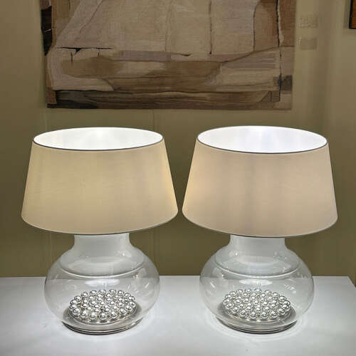 Pair of Large Selenova Murano Table Lamps Italy 1970s