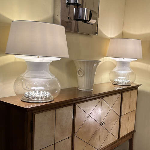 Pair of Large Selenova Murano Table Lamps Italy 1970s