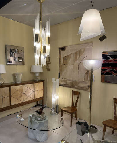Carlo Nason attribute Chandelier Brass with Fountain of Glass Strands Italy 1960