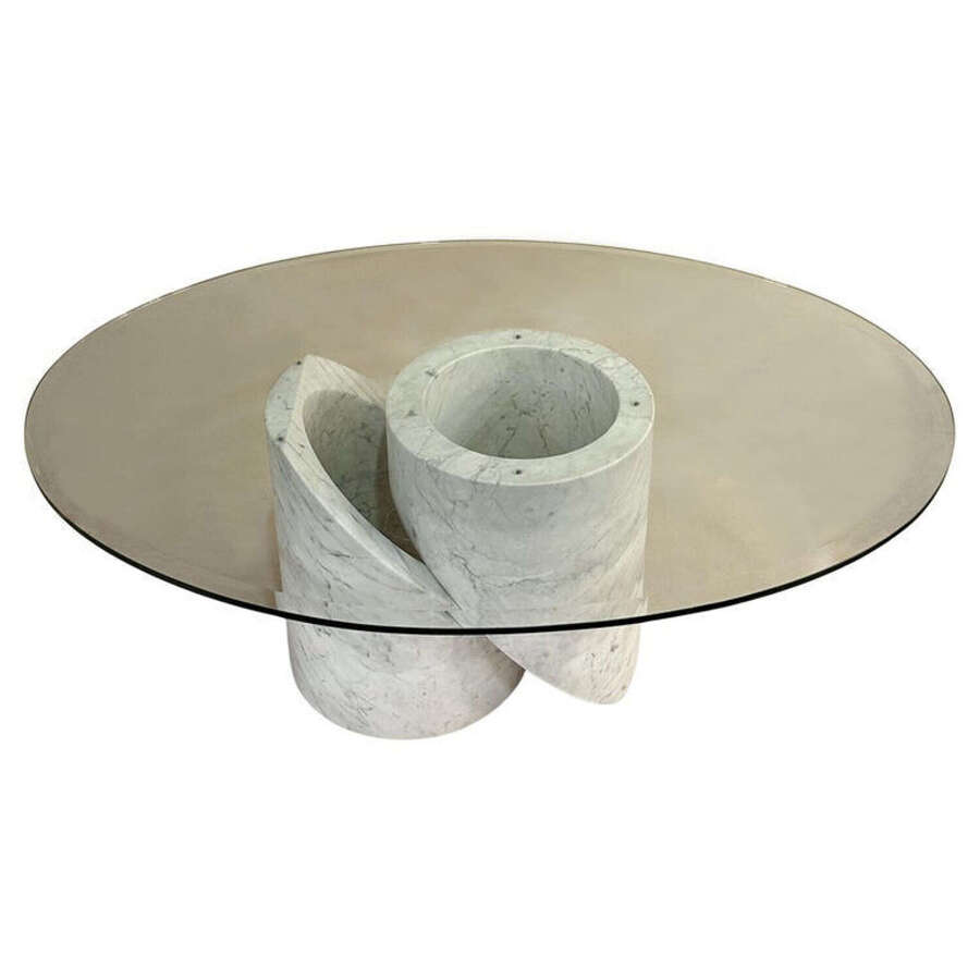 Sculptural Carrara Marble and Glass Coffee Table, Italy 1960's