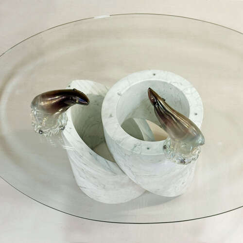 Sculptural Carrara Marble and Glass Coffee Table, Italy 1960's