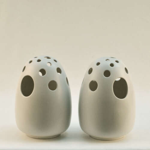 Pair of Large Sculptural Cream Ceramic Vases