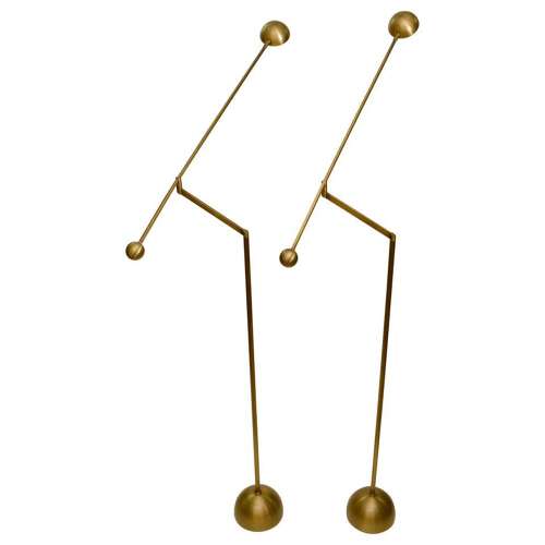 Pair of Minimal Bronzed Brass Counter Balance Floor Lamps, 1970's