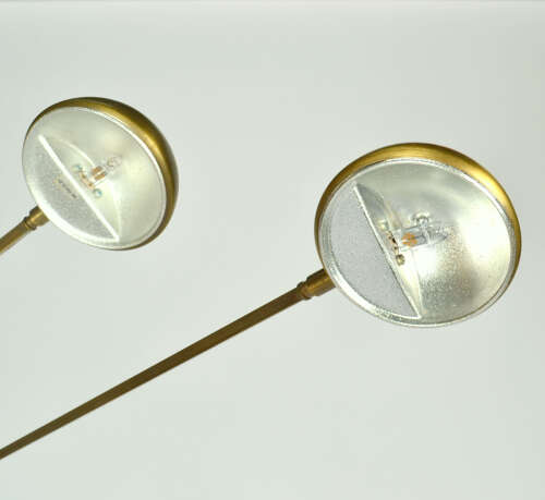 Pair of Minimal Bronzed Brass Counter Balance Floor Lamps, 1970's