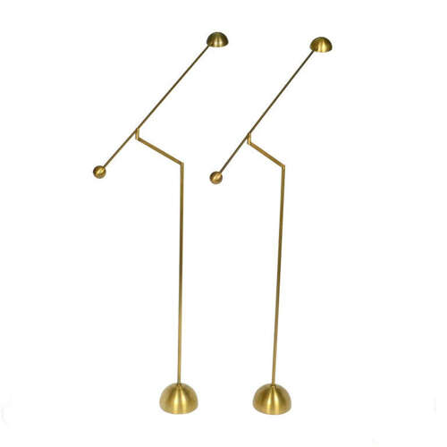 Pair of Minimal Bronzed Brass Counter Balance Floor Lamps, 1970's